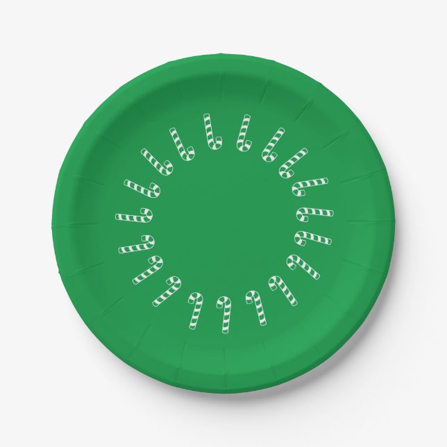 Paper Plate - Green and White Candy Canes on Green (Front)