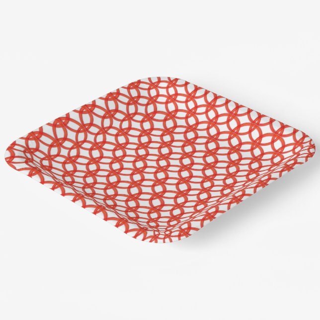 Paper Plate - Interlocking Red Rings (Angled)