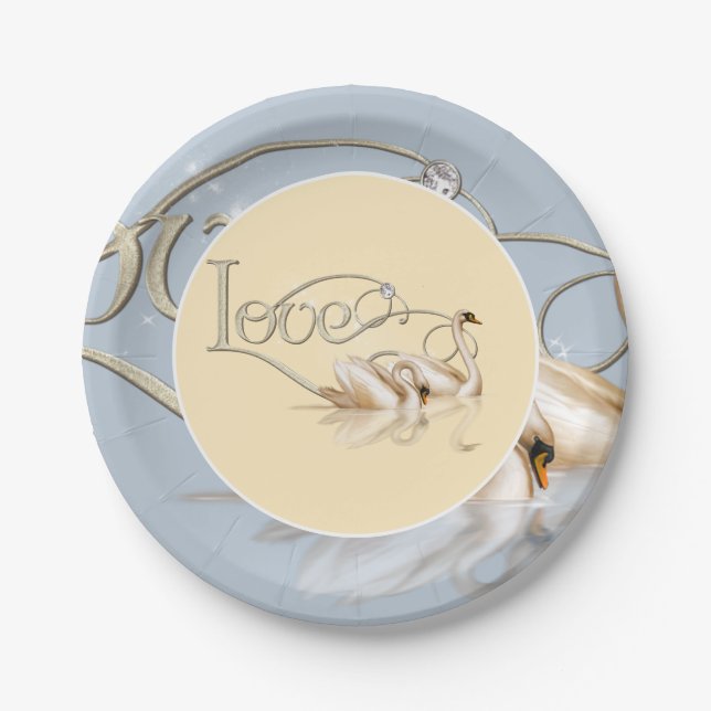 Paper Plate-Love Swans Paper Plate (Front)