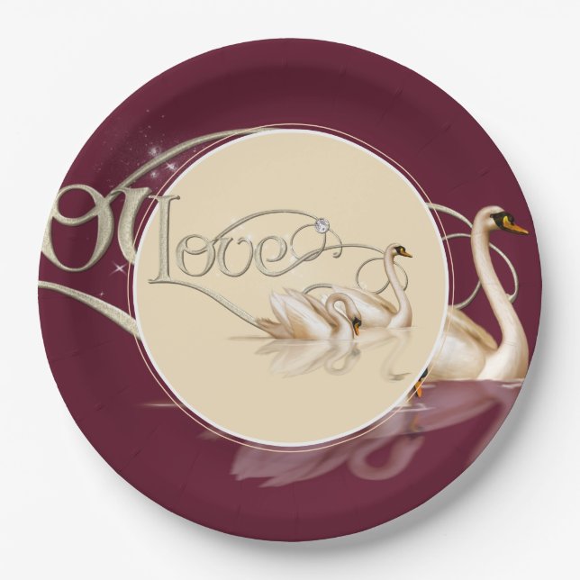 Paper Plate-Love Swans Plate (Front)