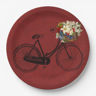 Paper plate Merlot red ivory bicycle bike