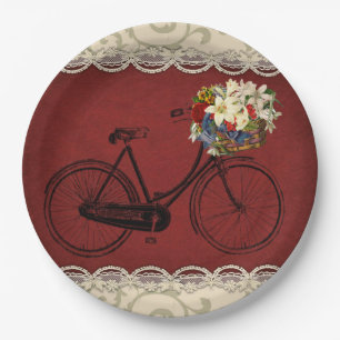 Paper plate Merlot red ivory bicycle bike