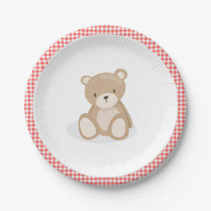 Paper Plate Picnic Teddy Bear Red Gingham Birthday