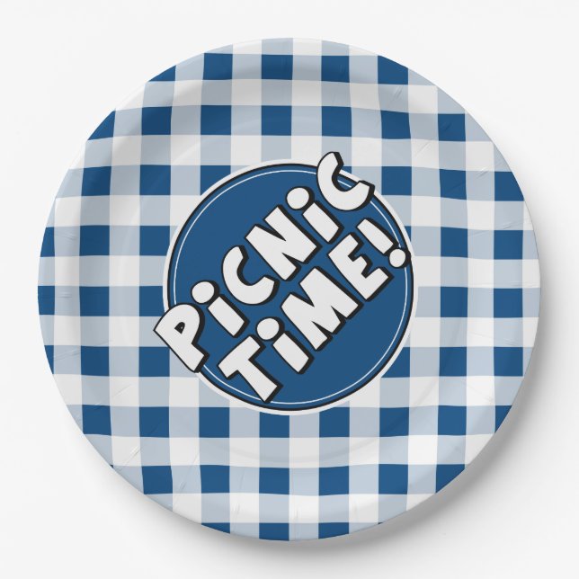 Paper Plate Picnic Time Blue Gingham Pattern (Front)