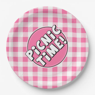 Paper Plate Picnic Time Pink Gingham Pattern