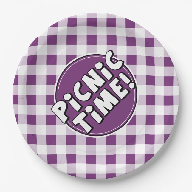 Paper Plate Picnic Time Purple Gingham Pattern (Front)