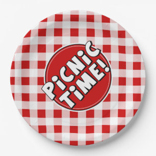 Paper Plate Picnic Time Red Gingham Pattern