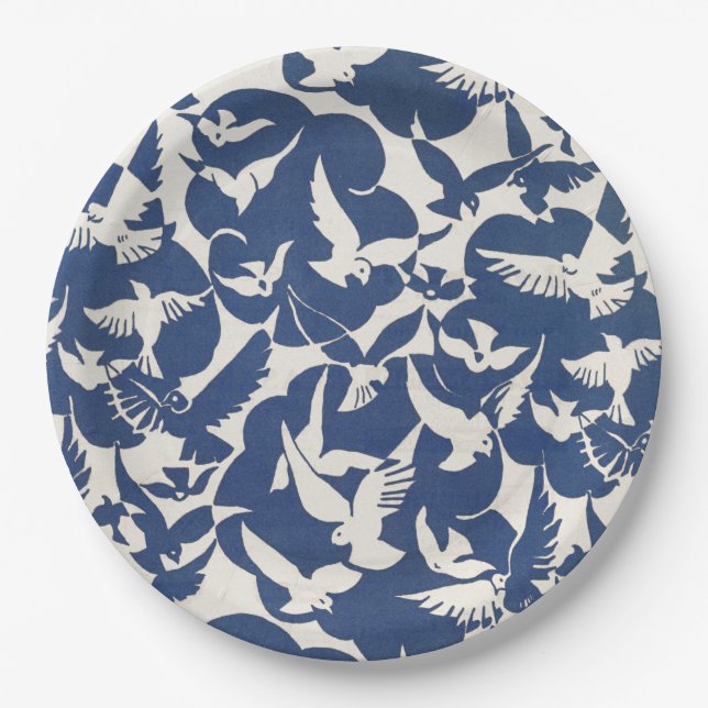 PAPER PLATE : PIGEONS IN WHITE + BLUE :1928 (Front)