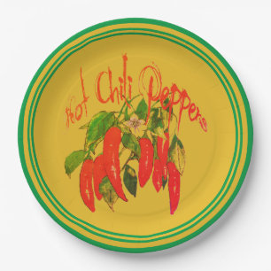 Paper Plate Red Peppers on Mustard Background