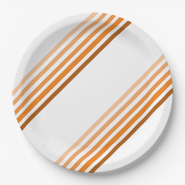 Paper Plate - Shades of Orange Diagonal Stripes (Front)