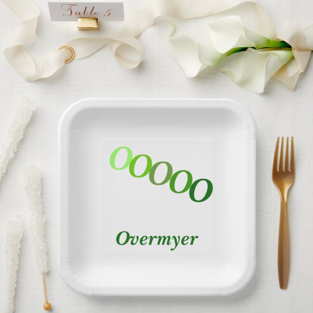 Paper Plate - Stepped Initials with Name in Green (Wedding)