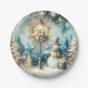 Paper Plate-Vintage Christmas Snowman Paper Plate