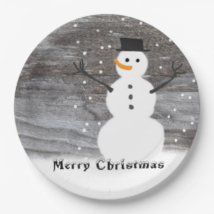 Paper plate white Rustic snowman merry Christmas