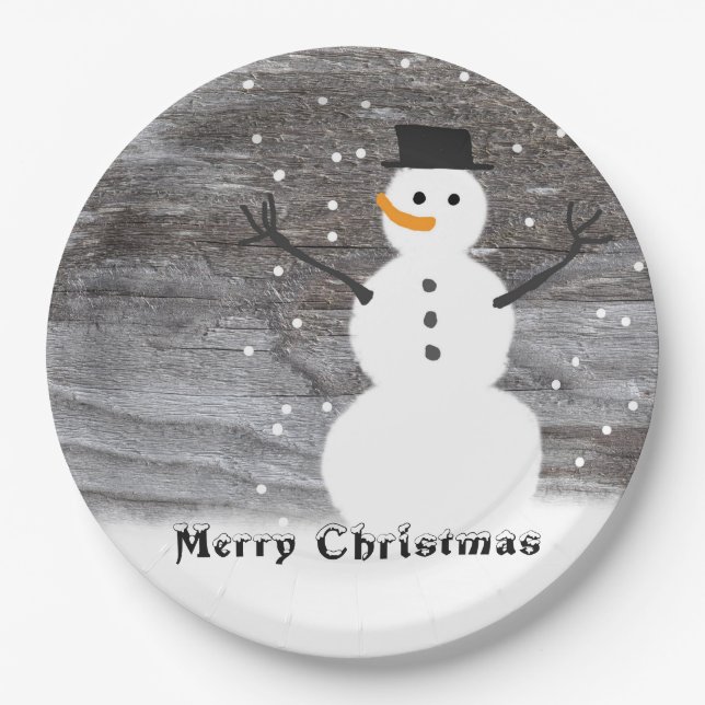 Paper plate white Rustic  snowman merry Christmas (Front)