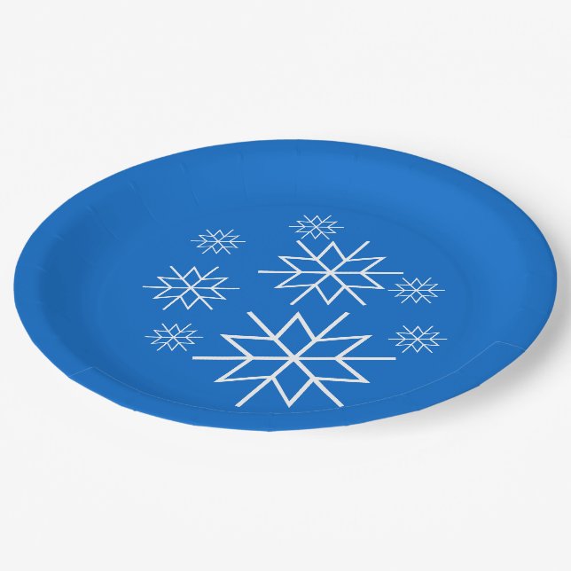 Paper Plate - White Snowflakes (Angled)