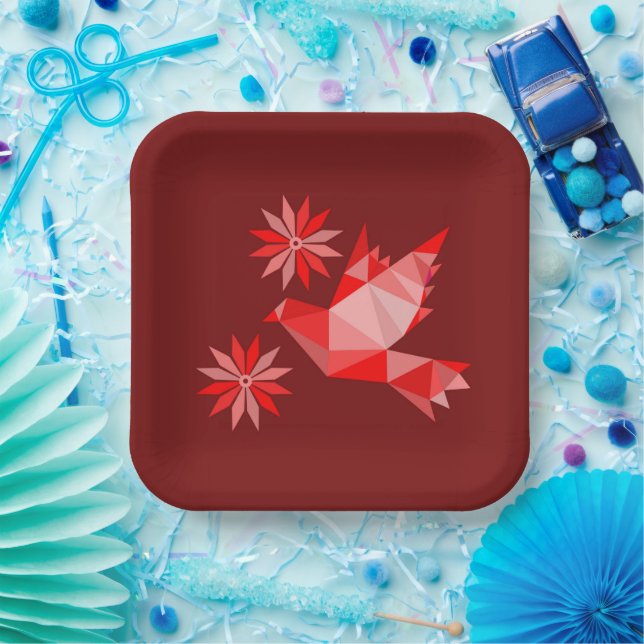 PAPER PLATE WITH BEAUTIFUL ART OF BIRD AND FLOWER (Party)