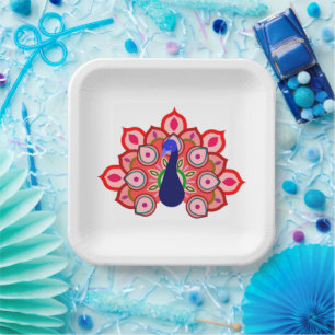 PAPER PLATE WITH BEAUTIFUL ART OF BIRD AND FLOWER