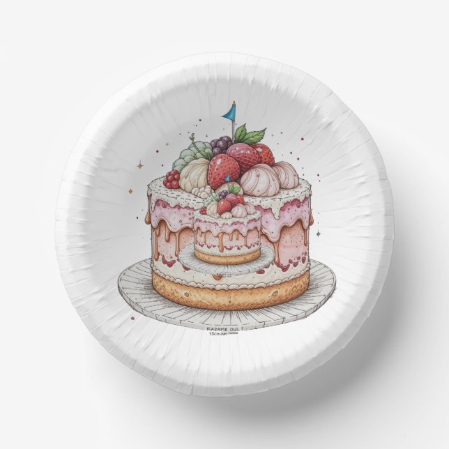 Paper plate with image of delicious cake (Front)
