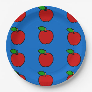 Paper Plate with Red Apples on Blue