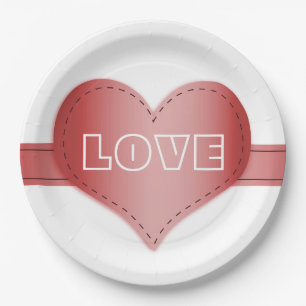 Paper Plate With Red Heart RIbbon
