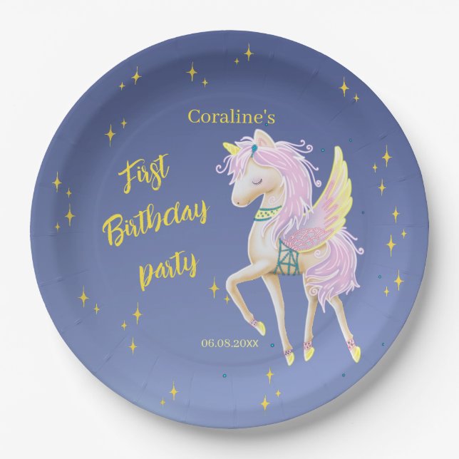 Paper Plate with the image of a gentle unicorn (Front)