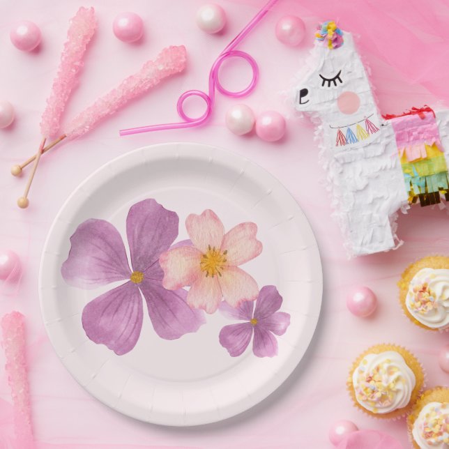paper plate with watercolor flowers (Party)