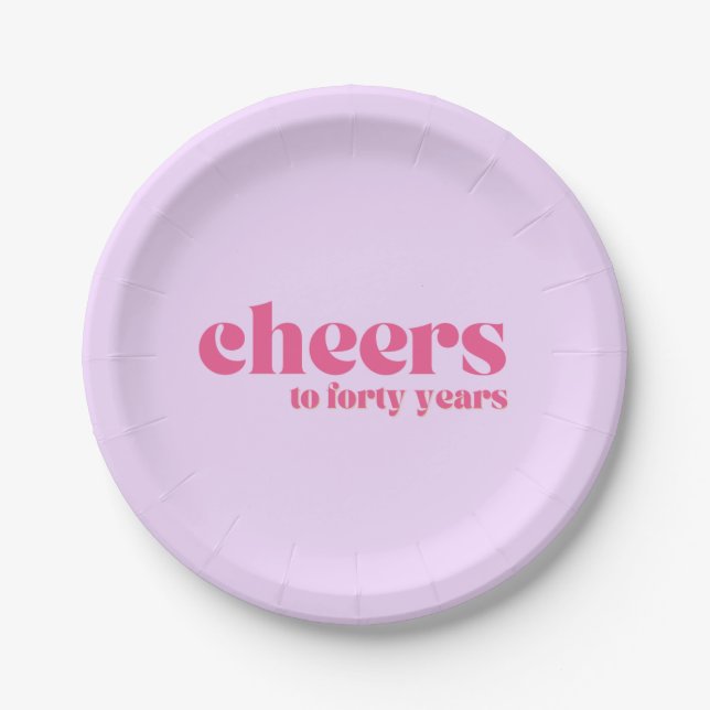 Paper plates, 40th birthday, Retro Purple & Pink  Plate (Front)