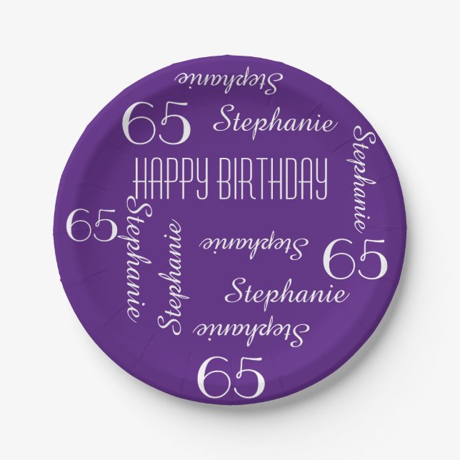 Paper Plates, 65th Birthday Party Repeating Names Paper Plate (Front)