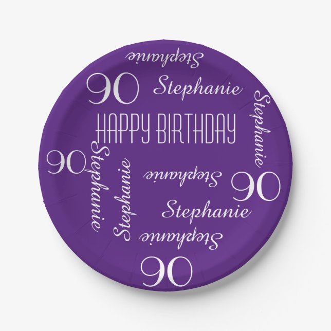 Paper Plates, 90th Birthday Party Repeating Names Paper Plate (Front)