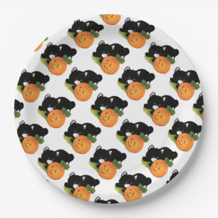 Paper Plates 9"/Black Cat and Pumpkin