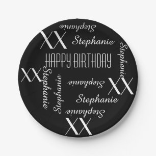 Paper Plates Adult Birthday Black Repeating Names