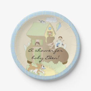Paper Plates Baby Shower "Blue Build-a-Library"