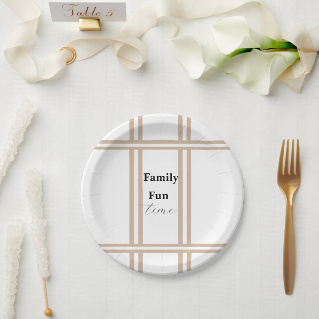 Paper Plates, Beige & White Stripe  Plate (Wedding)