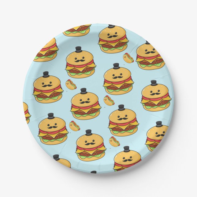 Paper Plates, Blue Hotdog Hamburger Plate (Front)