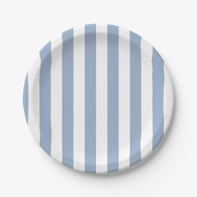 Paper Plates, Blue & White Stripe Birthday Plate (Front)