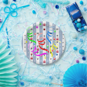 Paper Plates, Blue & White Stripe Birthday Plate