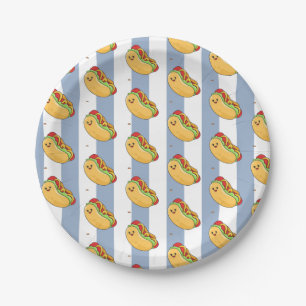 Paper Plates, Blue & White Stripe Hotdogs  Paper Plate