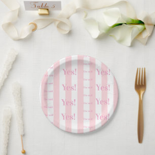 Paper Plates, Blue & White Stripe She said Yes! Plate