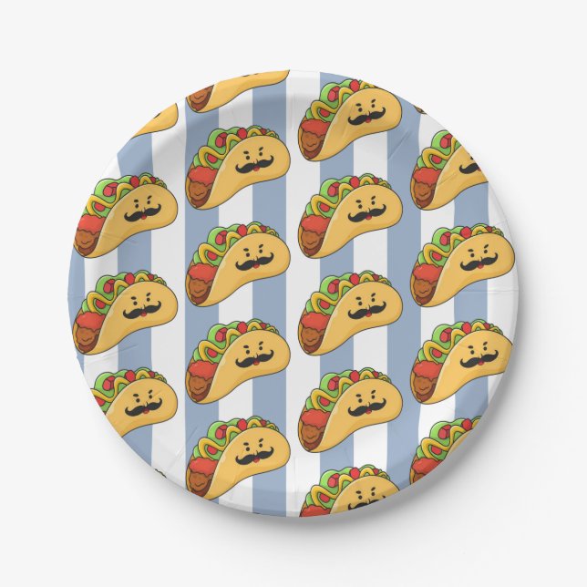 Paper Plates, Blue & White Stripe Tacos Paper Plate (Front)