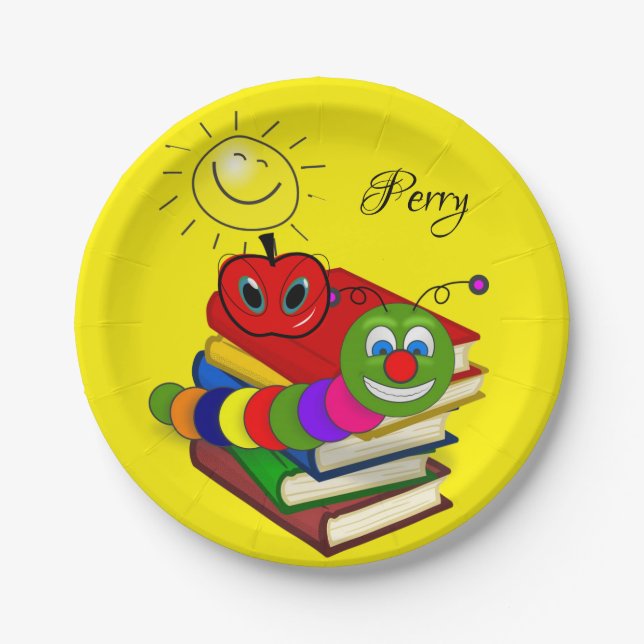 Paper Plates, Bookworm Apple Yellow Sun Plate (Front)