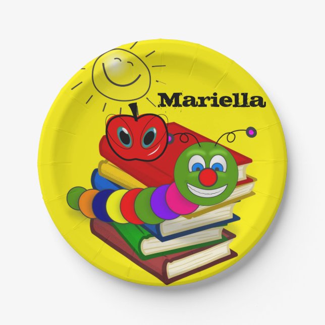 Paper Plates, Bookworm Books Apple Sun Reading Paper Plate (Front)