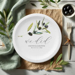 Paper Plates Botanical Olive Branch Greenery<br><div class="desc">**Olive Paper Plates** Elevate your event with these elegant olive paper plates, featuring a minimalist watercolor greenery design. The simple yet sophisticated botanical pattern in shades of green is perfect for rustic weddings and bridal showers. The trendy modern script typography showcases the words "we did, " adding a touch of...</div>