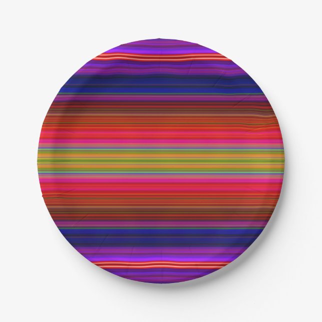 Paper Plates Bright Neon Fiesta Stripes Pattern (Front)