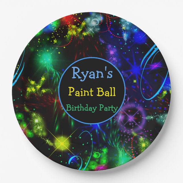 Paper Plates Bright Neon Paint Splatter Paint Ball (Front)