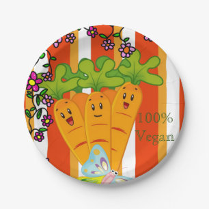 Paper Plates, Carrots Orange Stripe 100% Vegan Plate