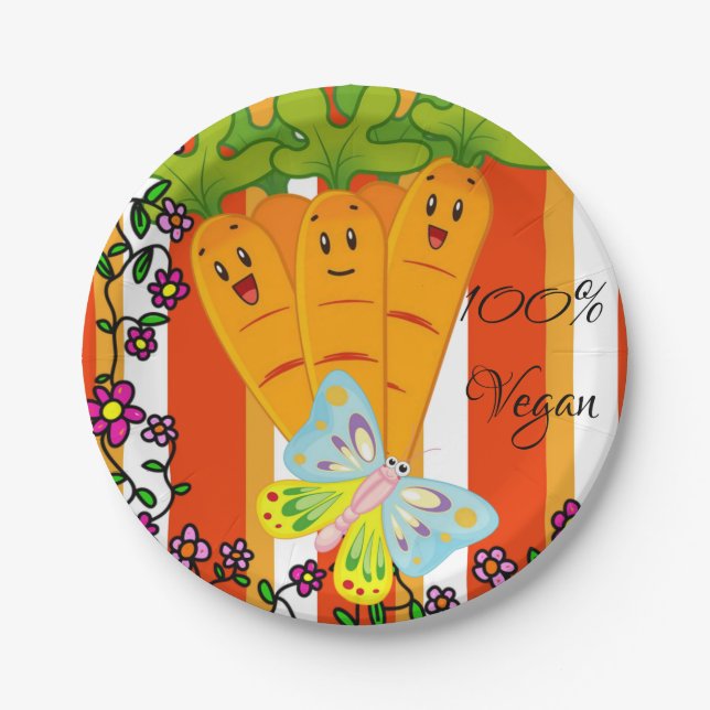Paper Plates, Carrots Orange Stripe 100% Vegan Plate (Front)