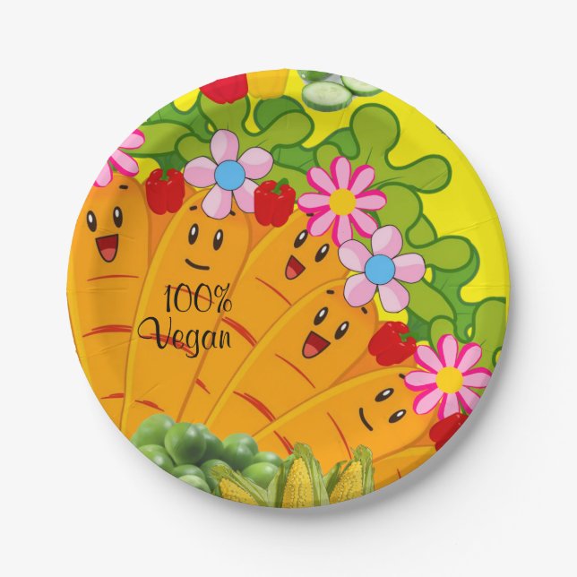 Paper Plates, Carrots Peas 100% Vegan Plate (Front)