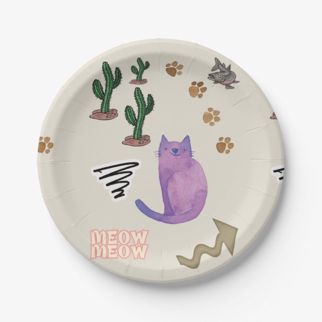 Paper Plates Cat Fish Meow Paws Cactus (Front)