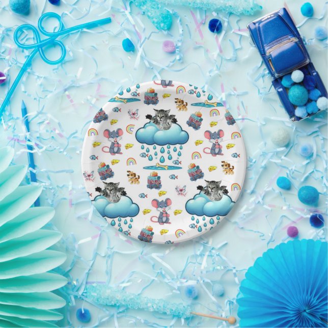 Paper Plates, Dog Cat Mice Cheese Rainbow Fish  Plate (Party)