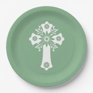 Paper Plates Floral Cross Sage Green